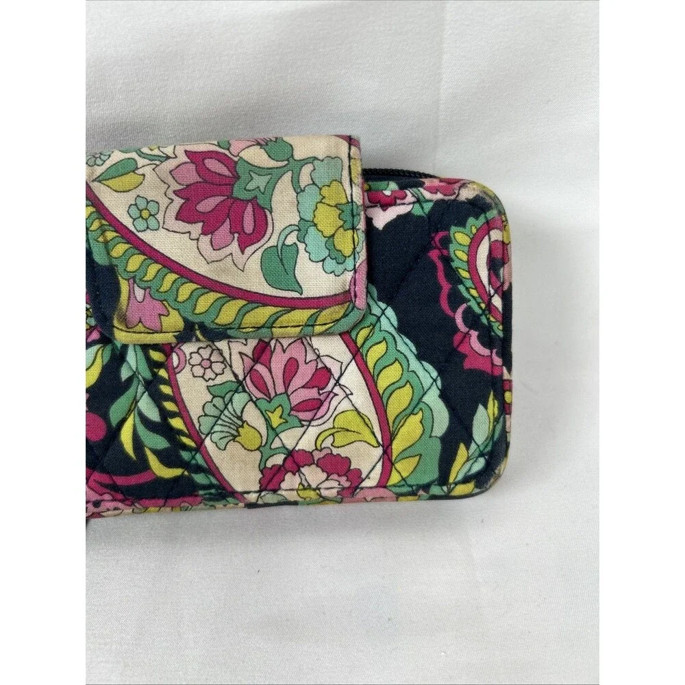 Vera Bradley Zip Around Wristlet Petal Paisley Wallet Card Case Blue Pink